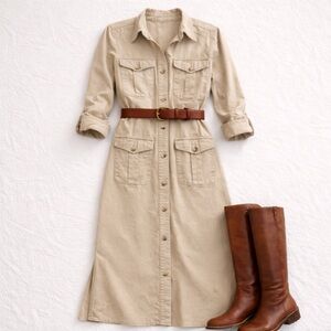 Vintage Willis & Geiger Safari Shirt Dress 10 USA Cotton Expedition Utility Rare